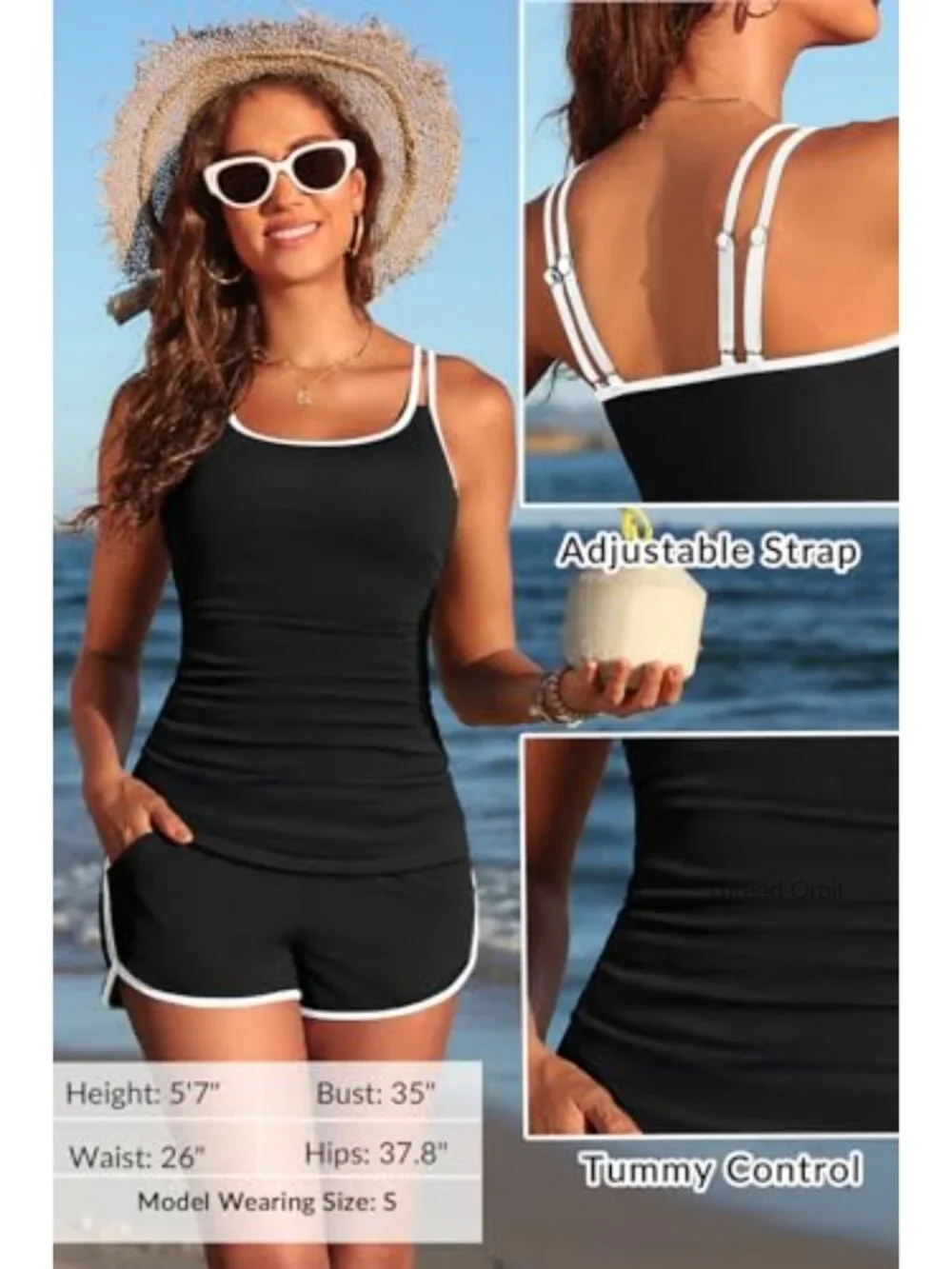 Women Tankini Swimsuit with Shorts Two Piece Tummy Control Bathing Suit Ruched